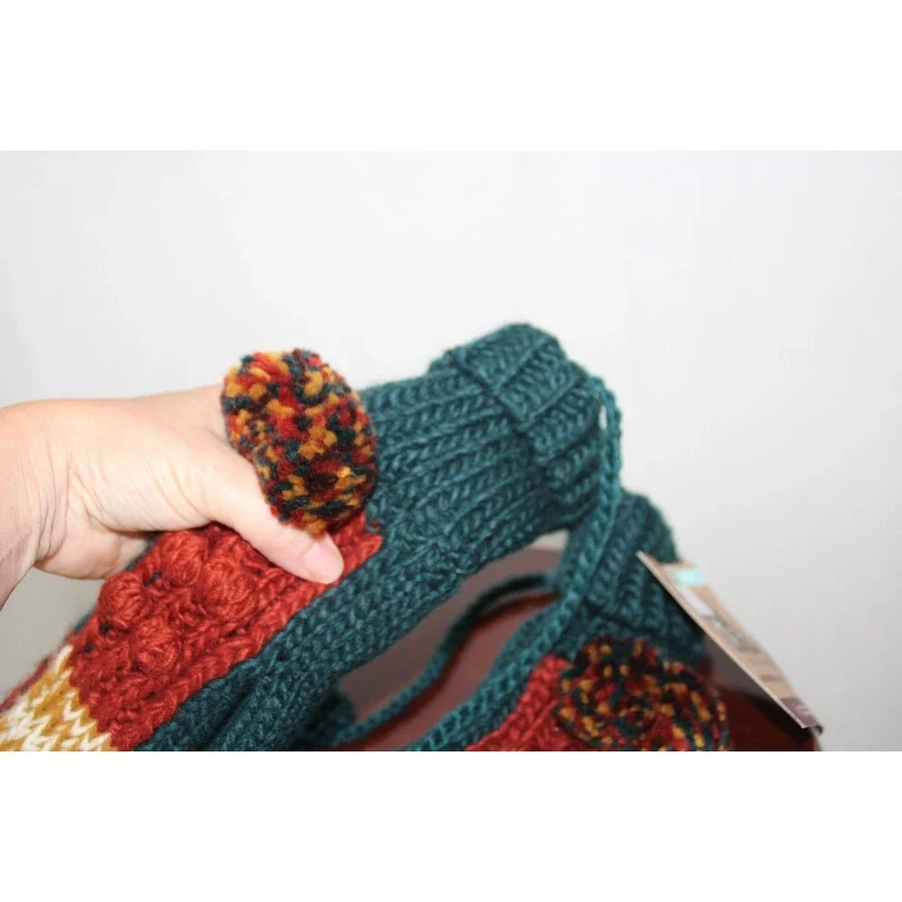 Muk Luks Knit Mittens Multi-color String attached Winter Outdoors One Size NEW